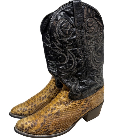 ACME Other - ACME Vintage Genuine Python Snakeskin Cowboy Boots Men's 9D Black Tan